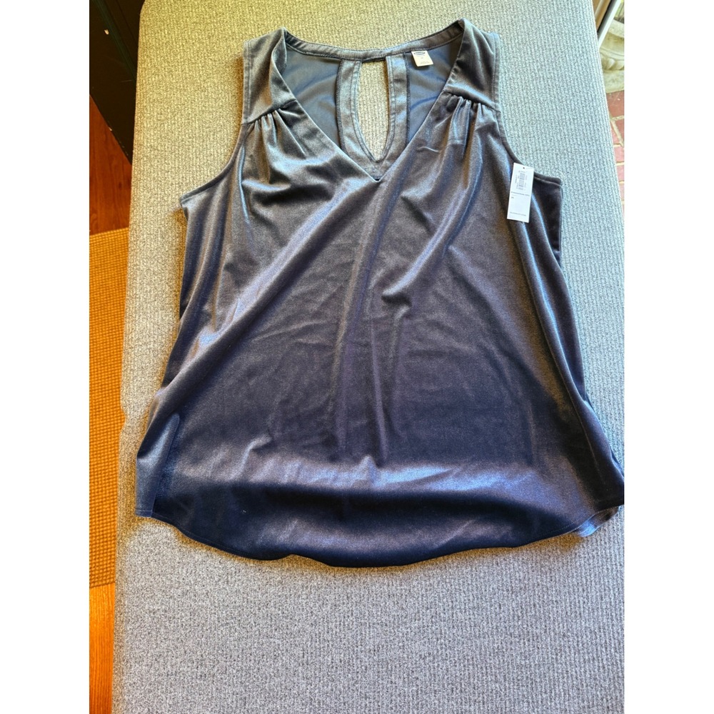Old Navy Womens Navy Blue Velvet Sleeveless V-Neck Keyhole Back Tank Top Medium